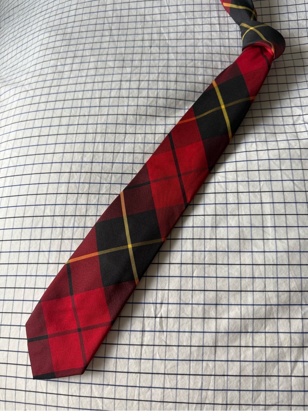 Ralph Lauren Red Black Plaid Tie with Yellow Windowpane